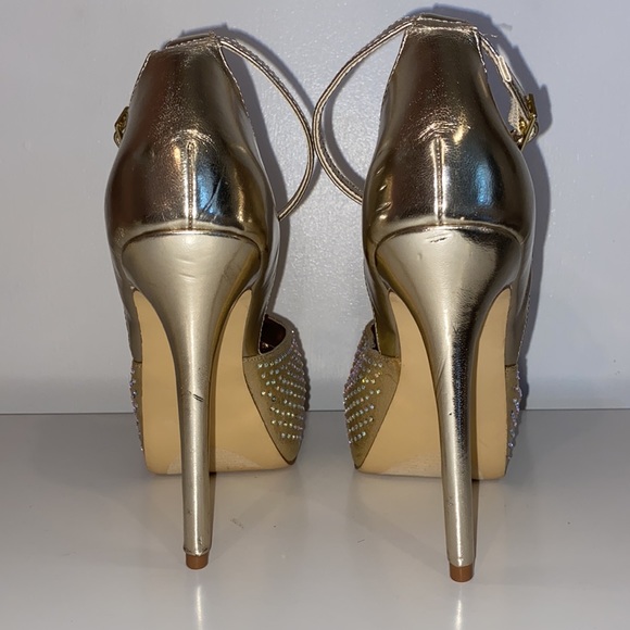 Steve Madden gold platform stilettos with rhinestones. - Picture 4 of 9
